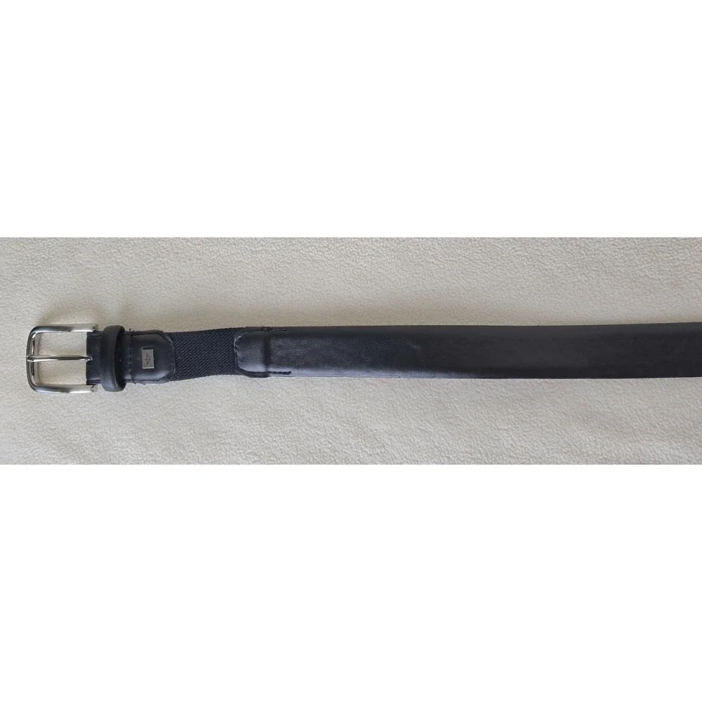 Vtg Dockers Mens Dress Belt Sz 38 Black Genuine Leather Upper‎ Silver Buckle